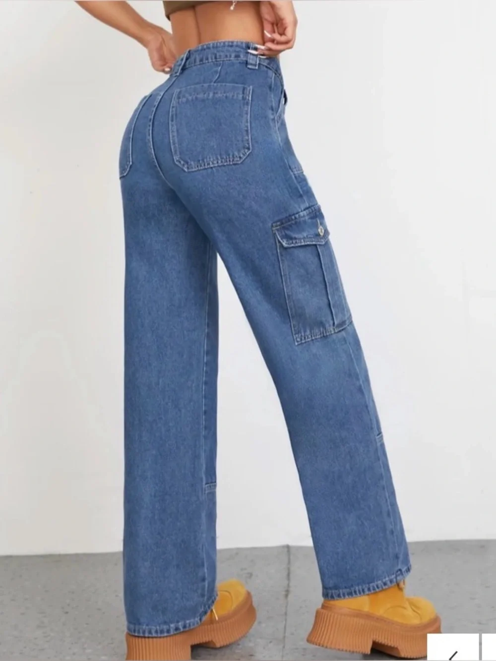 Flvsun-Women's High Waist Baggy Cargo Jeans - Loose Fit Utility Pants With Pocke - Picture 2 of 6